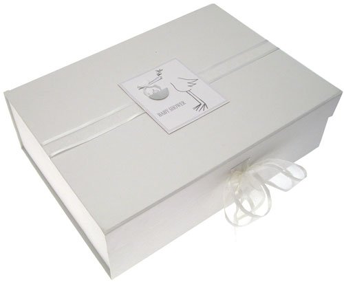 Baby Dusche A4 Aufbewahrungsbox für Andenken, silber Storch: Amazon.de