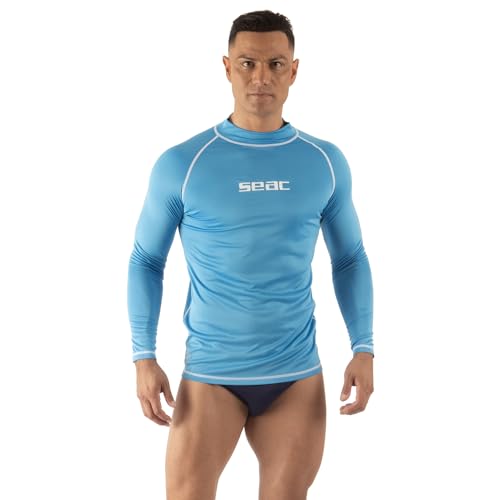 SEAC T-Sun Long Man, Rash Guard for Swimming, Surfing, Diving, UV Protection Light Blue