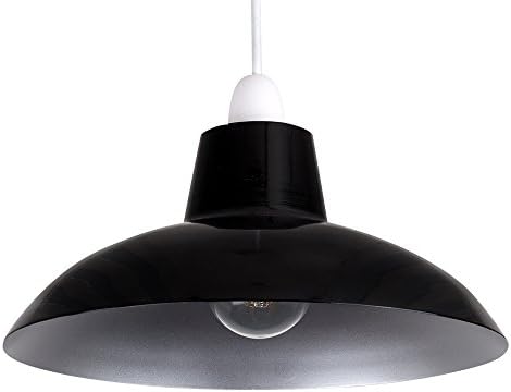 Retro Style Gloss Black And Silver Metal Easy Fit Ceiling Pendant