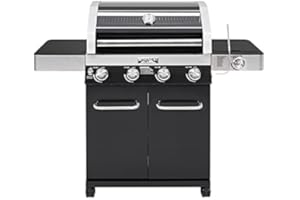 Monument Grills Larger 4-Burner Propane Gas Grills Black Porcelain Enamel Coated Cabinet Style with LED Controls, Clear View Lid, Side Burner, Built in Thermometer, and USB Light