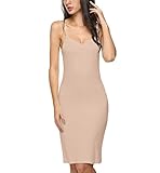 Bluetime Women's Sexy V Neck Spaghetti Strap Full Slips Straight Dress Sleepwear