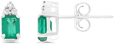 0.73CTW 18K White Gold Genuine Natural Emerald and Diamond Stud Earrings