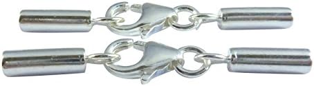 Sterling Silver 925 Lobster Clasp with End Caps 4 Sets, 2.6x34mm Lobster Claw with 2mm ID End Tubes
