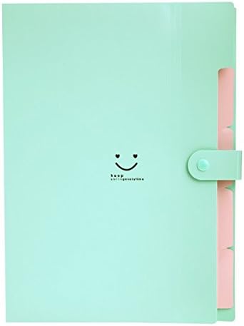 Toexy Expanding File Folder for A4/Letter Size 5-Pocket Document and Paper File Organizer with Snap Closure for School and Office (Green)