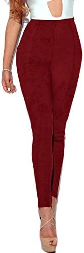 LinkShow Women Velvet High Waist Luxury Trousers Tights Capris Wine Red M