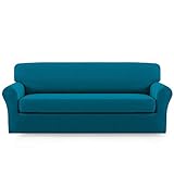 Easy-Going 2 Pieces Microfiber Stretch Sofa Slipcover - Spandex Soft Fitted Sofa Couch Cover, Washable Furniture Protector with Elastic Bottom for Kids,Pet (Sofa, Peacock Blue)