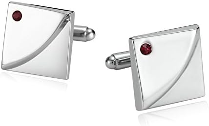 MoAndy Stainless Steel Men's Cuff Links Diagonal Stripe Crystal Square Silver Red