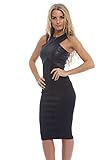 AX Paris Women's Faux Leather Contrast Front Midi Black Dress
