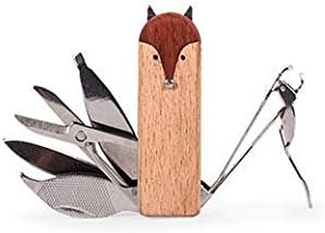 Kikkerland Fox Manicure Multi Tool Set, 5 in 1, Stainless Steel Professional Grooming Kits, Nail Care, for Home, Travel, Office