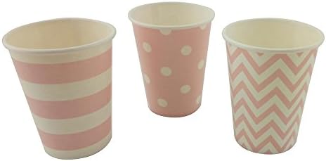 YouMeBest Paper Cups,Pink,Polka Dot,Chevron,Striped 9oz, 72Count