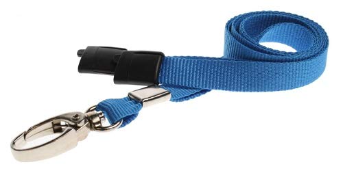 Identity-Plus: Metal Lobster Clip Lanyard Neck Strap with Safety Breakaway (Light Blue, 100 pcs)