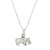 Sterling Silver Oxidized Three Dimensional Hippopotamus Hippo Necklace (16 Inches)