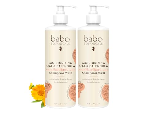 Babo Botanicals Moisturizing Oat & Calendula 2-in-1 Shampoo & Wash - For Dry or Sensitive Skin - For all ages - Lightly Scented - Vegan - 16 Fl Oz - 2-Pack