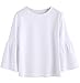 Verdusa Women's 3/4 Bell Sleeve Round Neck Blouse Shirt Top White M
