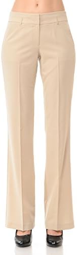 Maryclan Women's Solid Cool Tropical Career Office Wear Pants w/ Stylish Waistband (Large, Khaki)