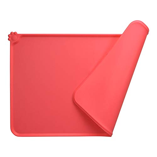 Dog Food Mat, Silicone Dog Cat Bowl Mat, Non Slip Waterproof Pet Feeding Mat FDA Grade Food Container Placemat for Small Animals (18.5"x11.8", Red)