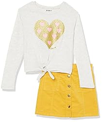 DKNY girls Casual 2PC Skirt Set, Oatmeal Heather, 7