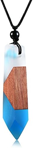 Wood and Resin Pendant Necklace for Women Men Blue Necklaces Christmas Gifts (light blue and white)