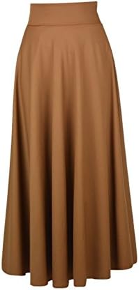 MYRA COLLECTION HIGH WAISTED FLARED MAXI FLOOR LENGTH SKIRT (Large, Camel)