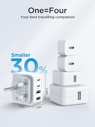Aioneus USB C Charger 4-Port 40W iPhone Fast Charger Multiple USB Plug Type C Adapter with Double USB-C & USB-A Wall Charger for iPhone 16/16 Pro Max,15/14/13, Samsung Galaxy S25 S24, iPad