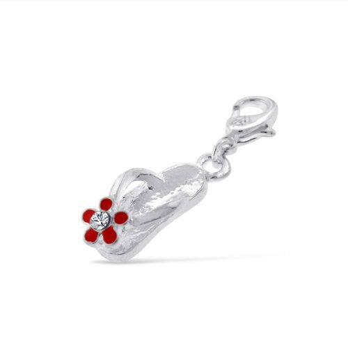 Addicting Charms Flip Flop Sandal with Red Enamel Flower and Cz Stone Accent ...