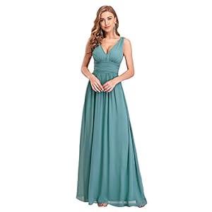 Ever-Pretty Dames Lange chiffon V-hals geplooid mouwloos A-lijn Empire galajurken voor tieners Elegant 09016