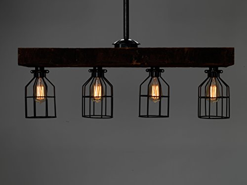 Farmhouse Lighting-Reclaimed Wood from Early-1900s-Rustic Lighting for Kitchen Island Lighting, Dining Room, Bar, Industrial, and Billiard Table-Wooden Light with Edison Cages