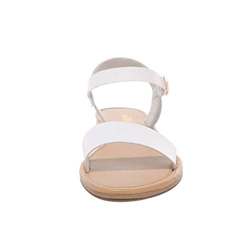 Women's Soft Faux Leather Open Toe and Fashion Ankle Strap Buckle Flat Sandals Comfortable Sandals Shoes White