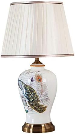 Chinese Ceramic Table Lamp, Simple White Peacock Pattern Bottle Living Room Bedroom Bedside Lamp Hotel Model Room Lighting(Without Light Source) (Color : White)