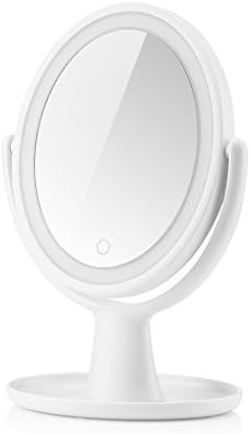 Tenmix Oval-Shaped Double-sided Lighted Makeup Mirror, 1x/5x Magnification, Dimmable Light, Battery Operated, 13.5 Inches Height Large Vanity Mirror with LED Lights for Cosmetic Skincare