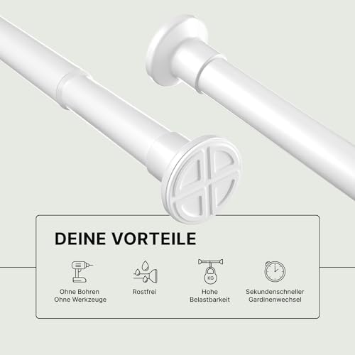 MEISENBERG Curtain Pole No Drilling – White, Diameter 25 mm – Telescopic Rod Curtain – Shower Rail for Clamping – Clamping Rod for Windows, Room Divider and Kitchen (70-120 cm)