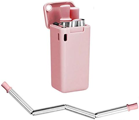 SimplyKB Collapsible Reusable Straw, Composed of Stainless Steel and Food-Grade Silicon, Upgraded Eco Friendly, Portable Set Case with Cleaning Brush, for Party, Travel, Household, Outdoor (Pink)