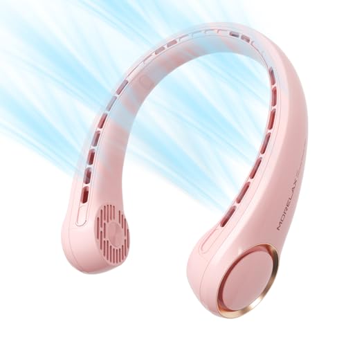 Morelax Neck Fan, USB Rechargeable Personal Fan, 3 Speeds Adjustable, Large air outlet Powerful Strong Wind, Adjustable, 360° Cooling, Super Quiet, No Blade Design, No Hair Twisting, Small (Pink)