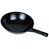 Winco WOK-36, 16-Inch Black Carbon Steel Chinese Wok With Integral Handle, Asian Style Wok Stir Fry Pan with Metal Handle, Frying Pan