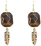 XIEXIE Fashion Women Tiger Eye Stone Metal Feather Drop Earrings , coffee , one size