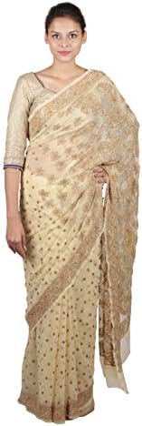 VASU INC Women's Faux Georgette Saree (Beige)