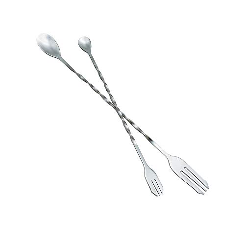 Tpingfe Double-Headed Spoon Fork, Stainless Steel Bar Cocktail Drink Mixer Twisted Bartending Mixing Stirring (Long+Short)
