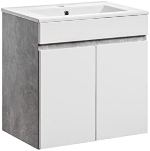 Jadella Wash Basin Cabinet 'Gregory W' Bathroom Furniture White Concrete, 60cm mit Türen mit Wb.