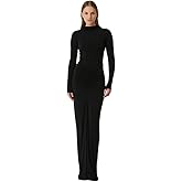 UEHCNFU Womens Sexy Maxi Dress Long Sleeve Ruched Bodycon Turtleneck Club Party Casual Wedding Dresses