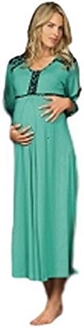 Womens Maternity &amp; Nursing 2 In 1 Nightgown for Breastfeeding /Lactating Mothers (Small, Green)