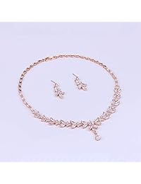 WeimanJewelry - Juego de collar y pendientes de gota para novia, chapado en plata, oro y oro rosa con circonita cúbica