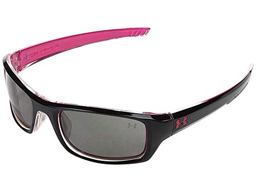 Under Armour Surge Crystal Frame, with Shiny Black Top Spray & Magenta Bottom Spray with Frosted Clear Rubber and Gray Lens