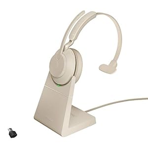 Jabra-Evolve2-65-Wireless-PC-Headset-with-Charging-Stand--Noise-Cancelling-UC-Certified-Mono-Headphones-With-Long-Lasting-Battery--USB-C-Bluetooth-Adapter--Beige Jabra Evolve2 65 Wireless PC Headset with Charging Stand – Noise Cancelling UC Certified Mono Headphones With Long…