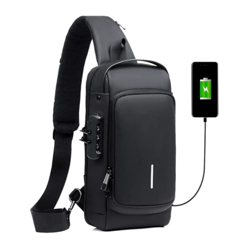 Mochila Transversal Masculina Mochila Feminina Unissex com cadeado à prova d água anti-roubo bolsa com porta de carregamento USB bolsa de ombro Impermeável Premium