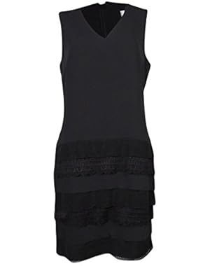 Calvin Klein Women's Tired Mesh Lace Hem V-Neck Dress