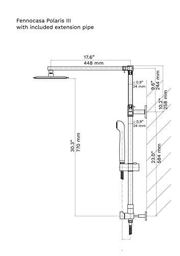 Polaris III Retrofit Rain Shower System, 3-Setting Handheld Shower Combo with Slide Bar, 8" Low Profile Shower Head for Low-Ceiling Bathrooms, 9-Inch Vertical Extension Pipe (Chrome)