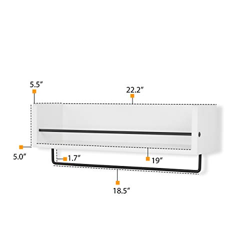 Rustic State Kitchen Wood Wall Shelf with Metal Rail Spice Rack White 20 Inch