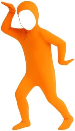Kids Orange Body suit Open Face Full Bodysuit Spandex Zentai Funny Clothes with Face Hole Stretchy Back Zipper