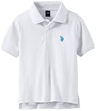 U.S. Polo Assn. Little Boys' Toddler Short Sleeve Pique Polo Shirt, White/Marina Blue, 3T