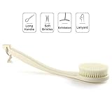 Bath Back Brush Soft Long Handle for Women, Back Shower Brush Scrubber Washer Bathing Scrubbing Exfoliating Body Brush Curved Handle Exfoliator for Dry Skin Cleaning Not Slip with Lanyard (White)